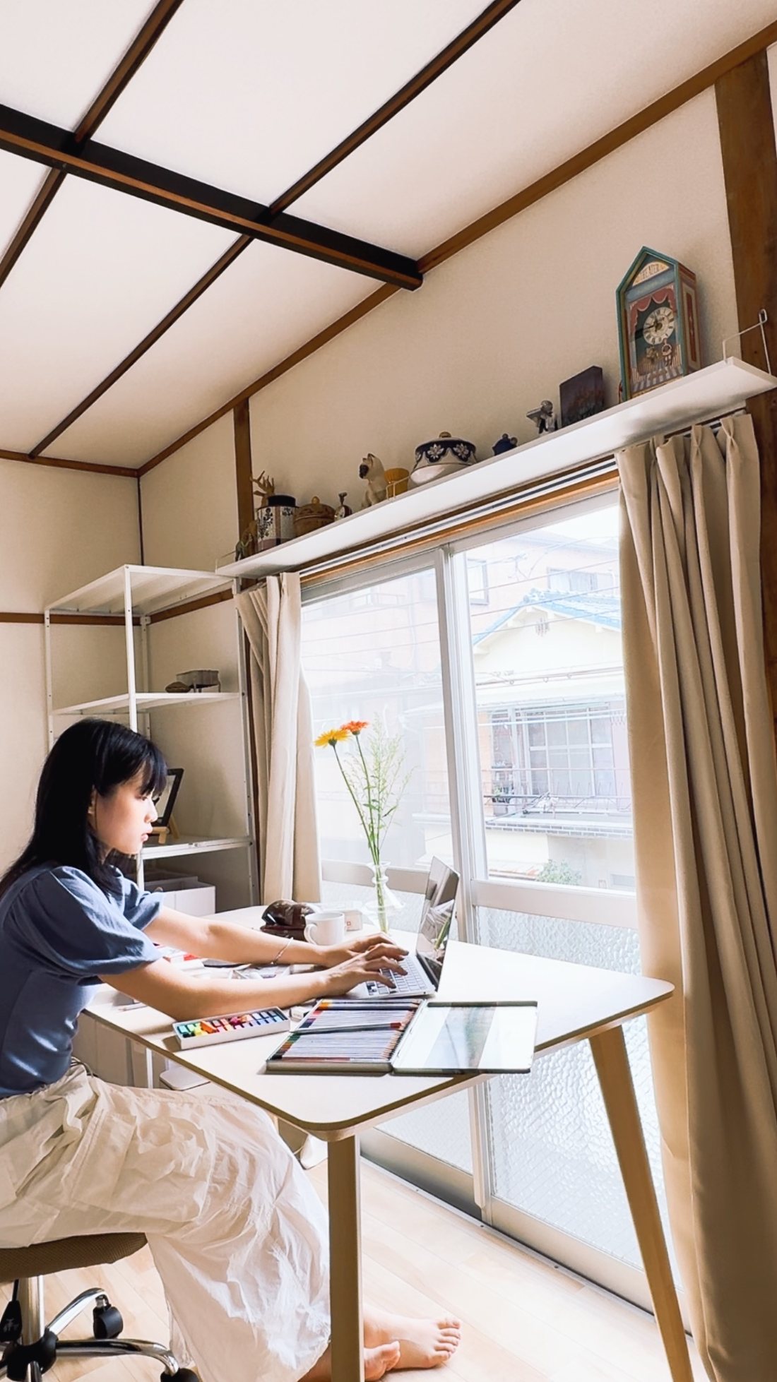 Working by the window in morning light